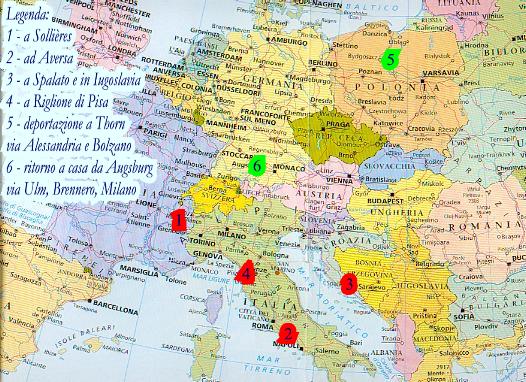 Mappa delle campagne di guerra e dei luoghi di prigionia di nonno Albino
